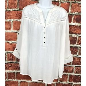 Cocomo Lace V-Neck Roll Tab Crinkly Boho Top